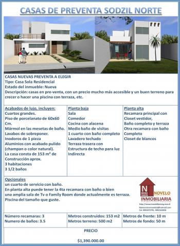 CASA EN VENTA SODZIL NORTE 2 PLANTAS CASA DE PREVENTA MERIDA (Construccin e Inmobiliaria), en Merida, 			YUCATAN